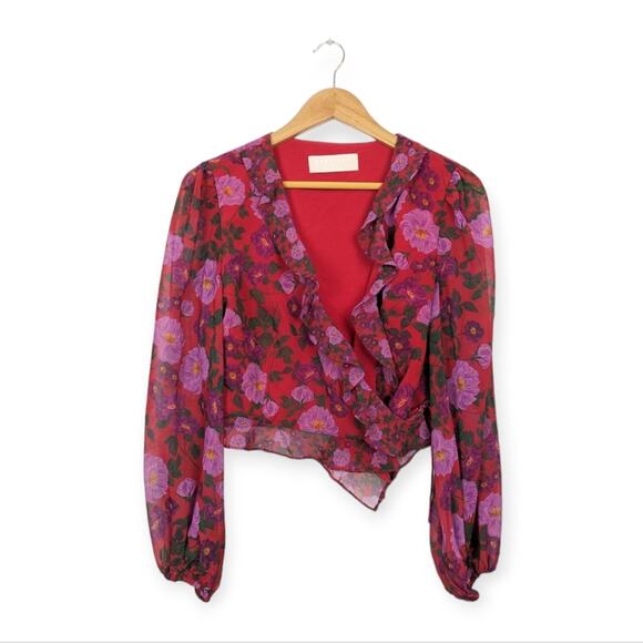 Keepsake The Label Cropped Floral-Print Wrap Blouse Size M - Picture 1 of 7